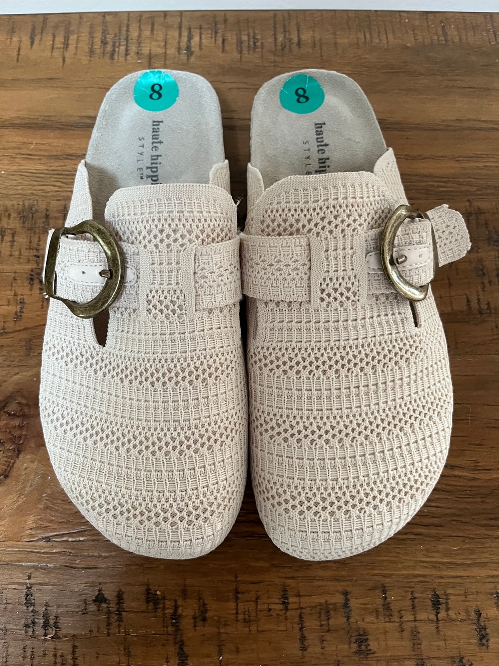 Haute Hippie Beige Crochet Buckle Slide Mules Size 8 NWOT